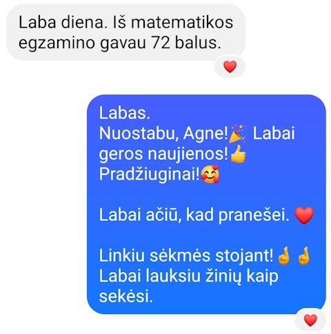 Agnės pranešimas apie VBE rezultatą